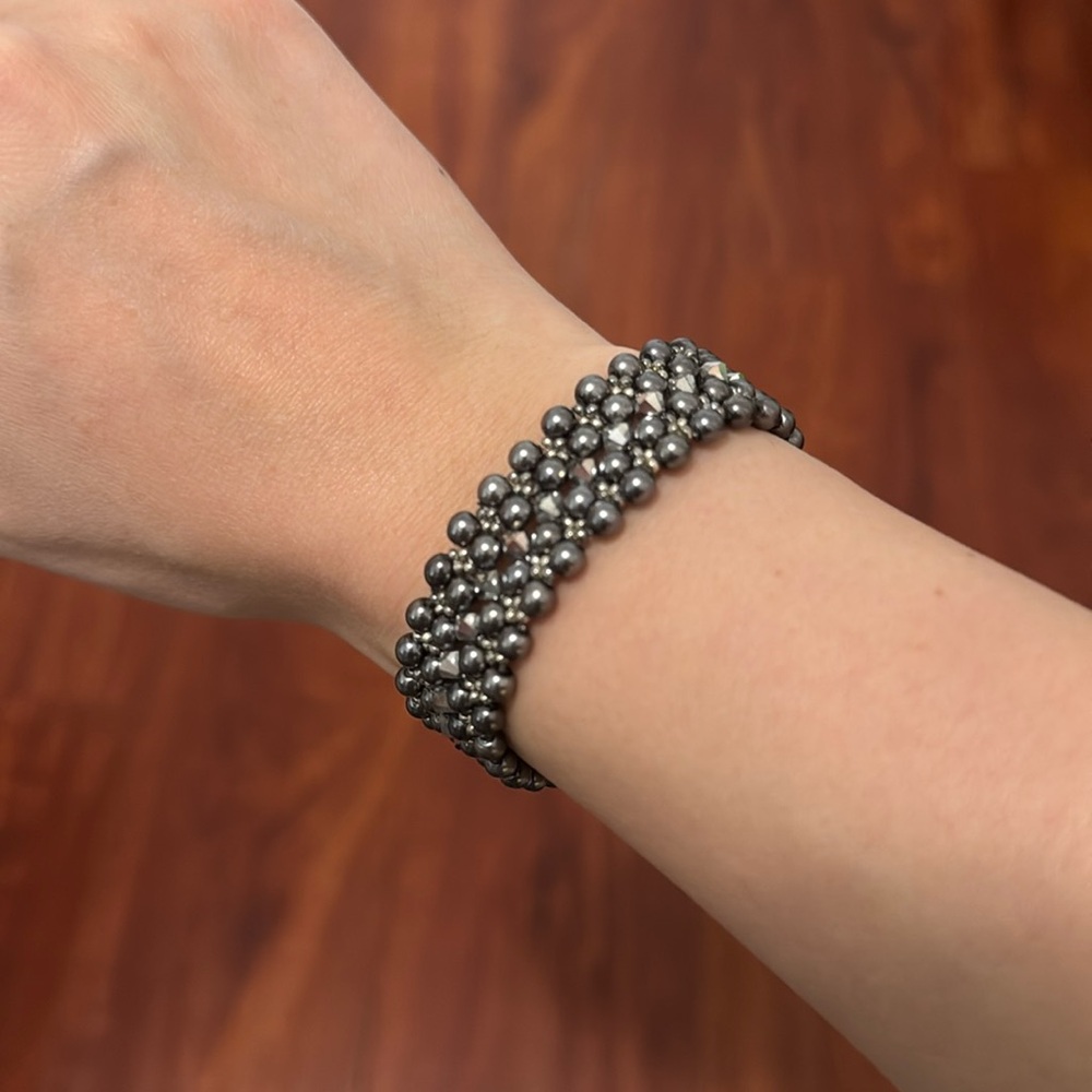 Handmade bracelet. Evenly sized beads and crystals. Sits beautifully on wrist.